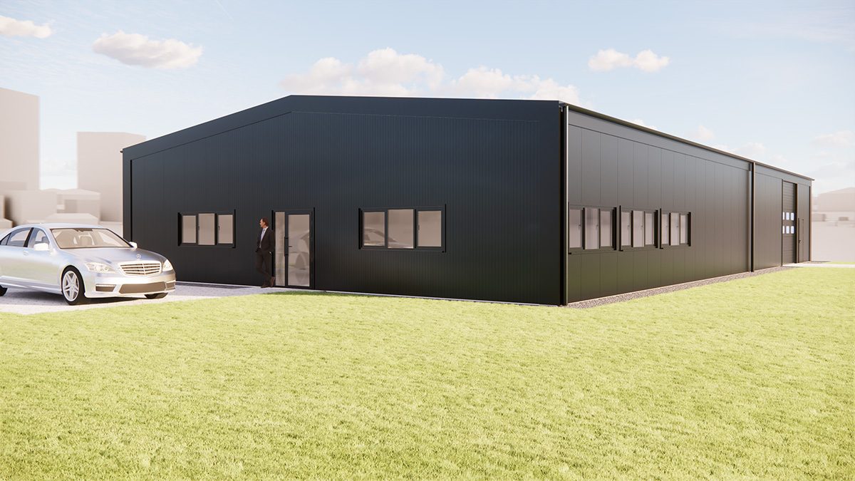 Werkstatthalle mit seitlicher Verkleidung