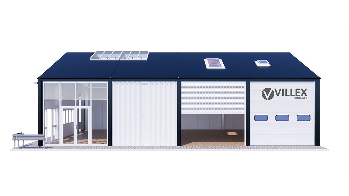 Seitenansicht einer Villex Modulhalle